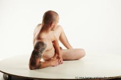 Nude Man White Laying poses - ALL Muscular Bald Laying poses - on side Realistic